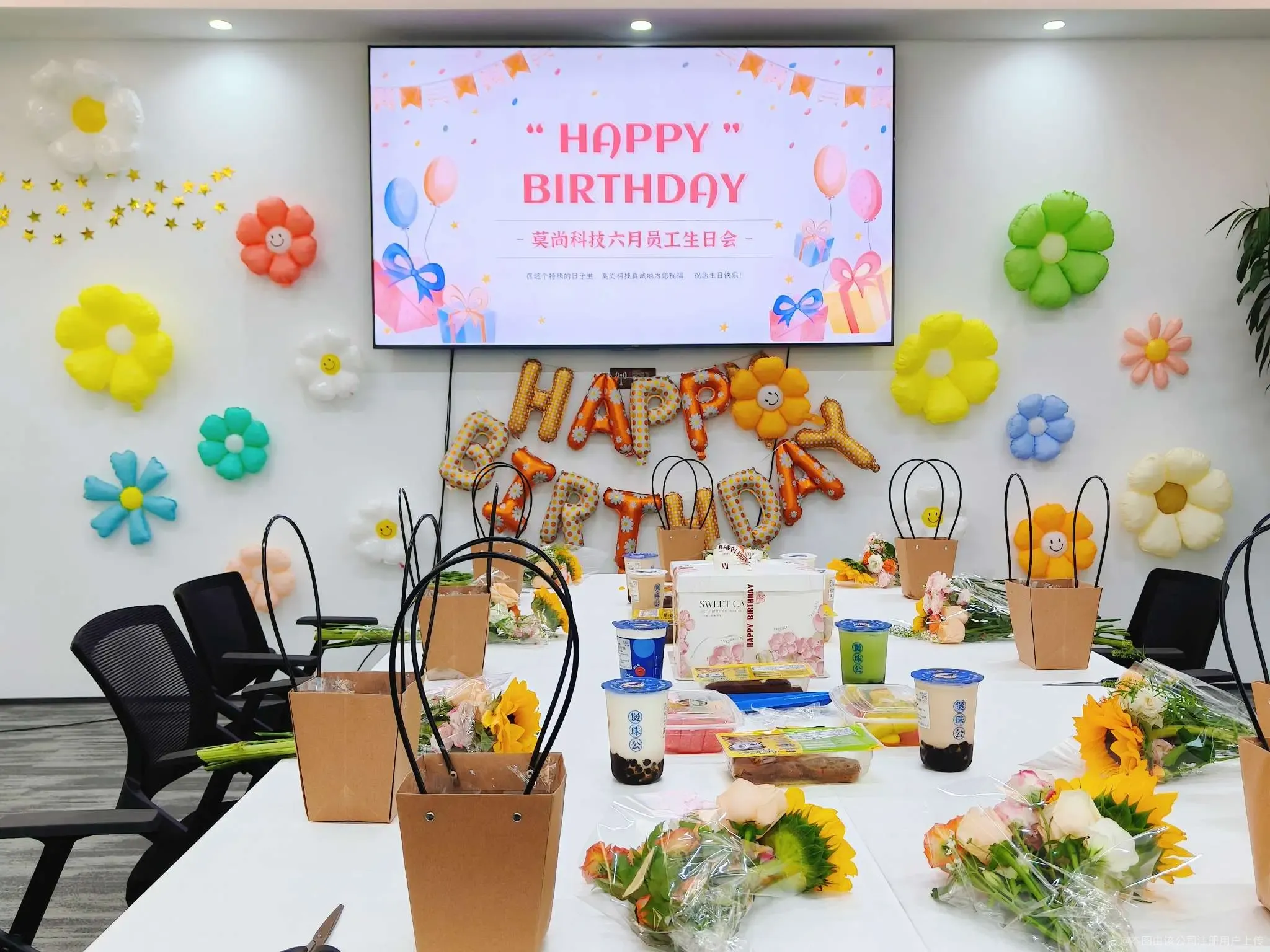 团队生日会布置与庆祝现场
